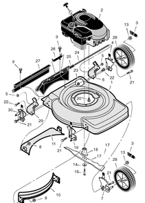 Mower Housing Assembly Diagram and Parts List for 222210X24B 2005 Briggs and Stratton Lawn Mower
